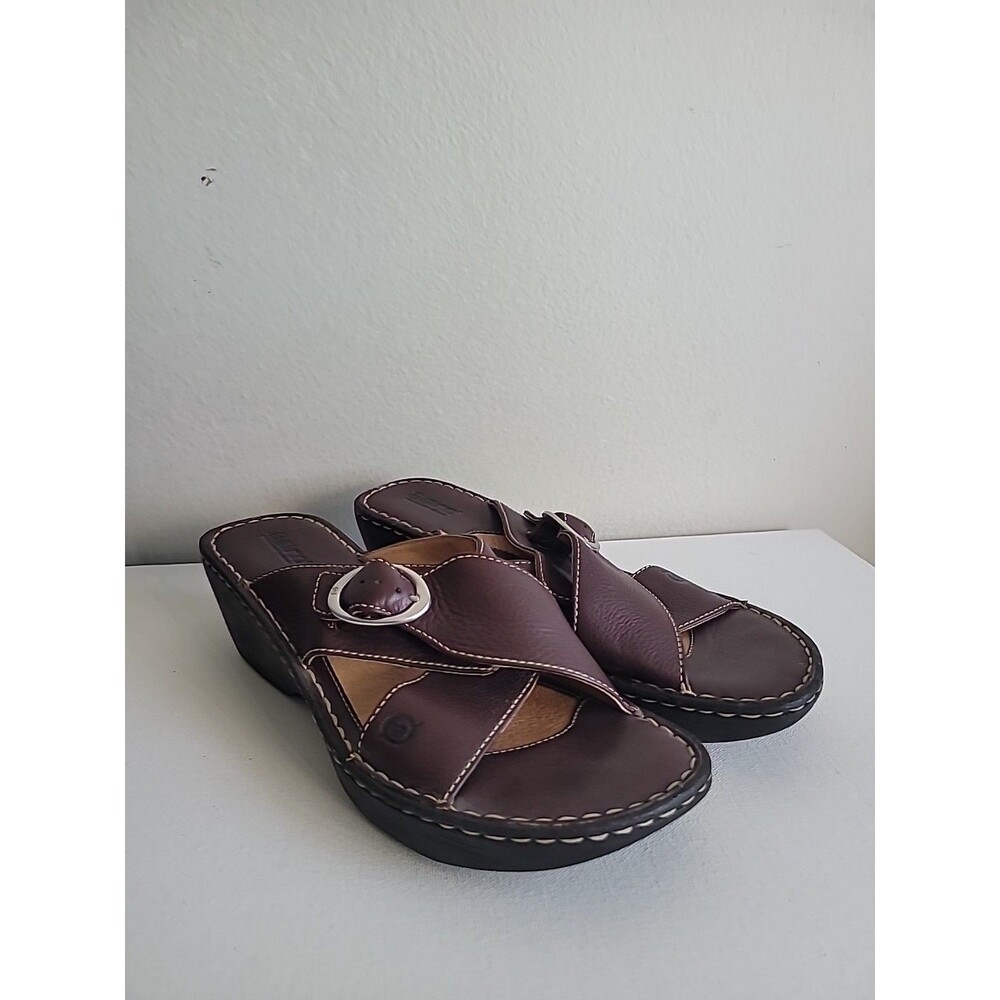 Born Dark Brown Leather Wedge Sandals - Picture 2 of 9